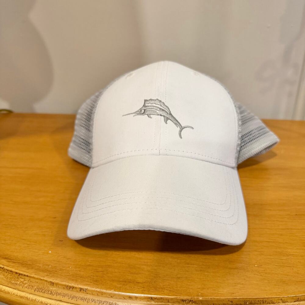 Tommy Bahama "Tip Your Cap" Men's Trucker Hat White Gray Marlin Margarita